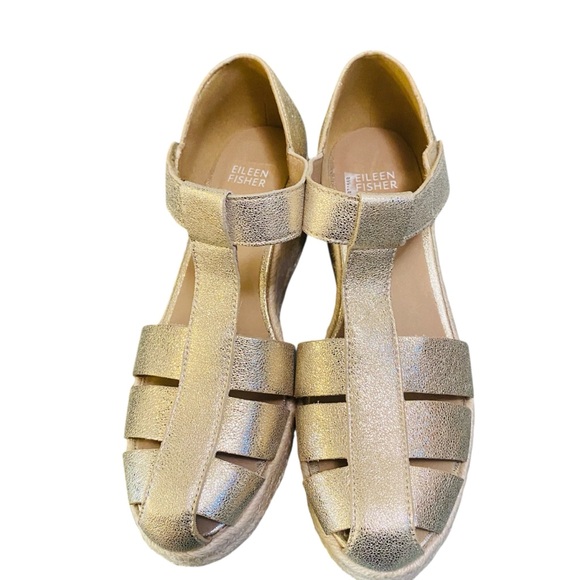EILEEN FISHER Tilly Leather Espadrille Sandal Silver Metallic - Picture 6 of 10